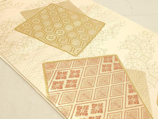 平和屋着物◎六通柄袋帯 吉祥色紙文 金糸 正絹 逸品 DABA2343ya