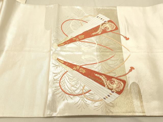 平和屋着物◎六通柄袋帯 扇子文 金銀糸 正絹 逸品 DABA2344ya