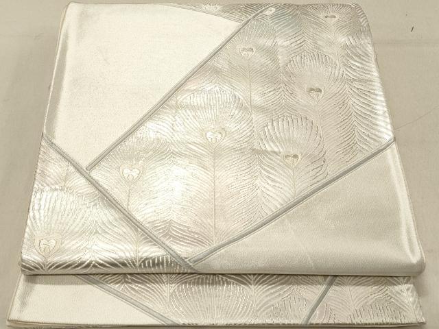 平和屋着物◎六通柄袋帯 唐織 孔雀羽根文 銀糸 正絹 逸品 DABA2395ya