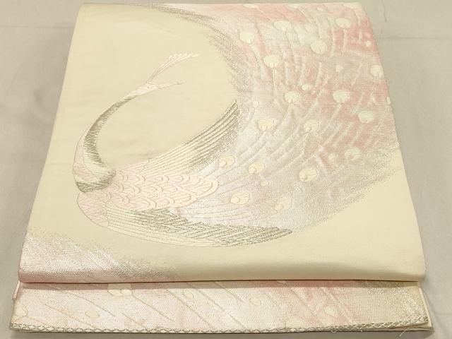 平和屋着物◎六通柄袋帯 唐織 孔雀 銀糸 正絹 逸品 DABA2468ya