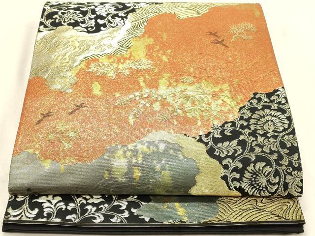 平和屋着物◎六通柄袋帯 道長花文 はく錦 金糸 引箔 正絹 逸品 DABA2481ya