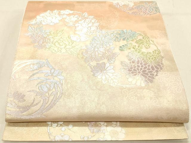 平和屋着物◎六通柄袋帯 花丸文 銀糸 正絹 逸品 DABA2486ya