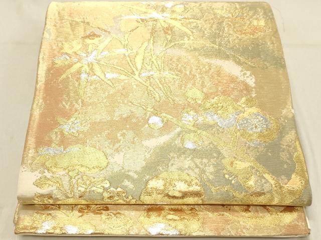 平和屋着物◎六通柄袋帯 草花文 金銀糸 正絹 逸品 DABA2517ya