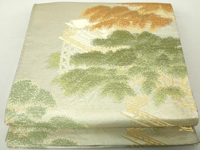 平和屋本店▼両方向全通柄袋帯　唐織　笹竹文　本金プラチナ箔　正絹　逸品　DABE9275sf 平和屋本店▽両方向全通柄袋帯 唐織 笹竹文 本金プラチナ箔
