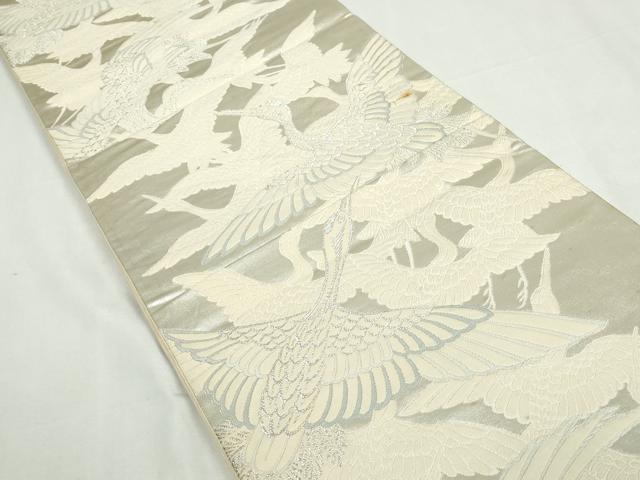 平和屋着物◎六通柄袋帯 唐織 群れ鶴文 銀糸 正絹 逸品 DABA3035qa