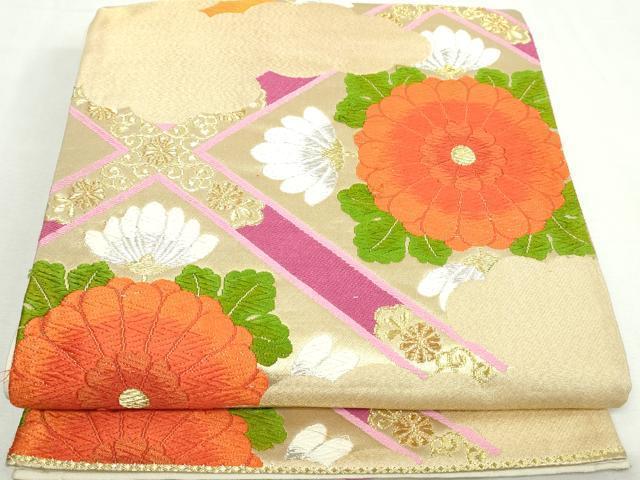 平和屋着物◎六通柄袋帯 唐織 天井花文 金銀糸 正絹 逸品