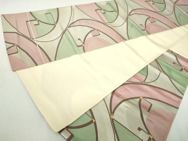 平和屋着物◎六通柄袋帯 幾何学文 銀糸 正絹 逸品 DABA3048qa