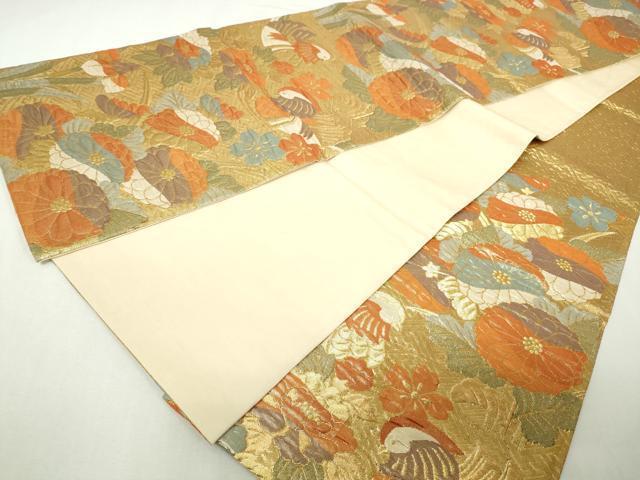 平和屋着物◎六通柄袋帯 ふくれ織 鴛鴦花文 金糸 正絹 逸品 DABA3066qa