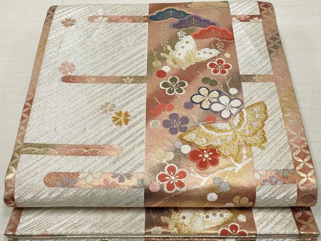 平和屋着物◎佐賀錦 両面 六通柄袋帯 唐織 花蝶枝松文