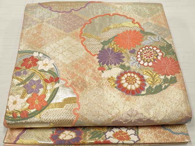 正絹　百金綴　六通袋帯【唐草牡丹　雪輪　黒】No2824 正絹 百金綴 六通袋帯【唐草牡丹 雪輪 黒】No2824 正絹 百金綴