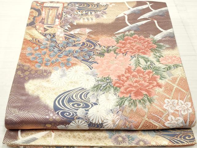 平和屋着物◎六通柄袋帯 唐織 古都翔翔文 金糸 正絹 逸品 DABA3130qa