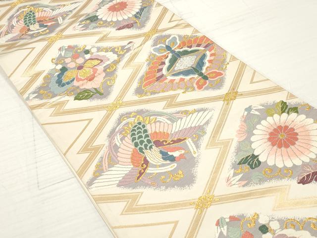 平和屋着物◎六通柄袋帯 唐織 松皮菱鳳凰花文 金銀糸 正絹 逸品 DABA3139qa