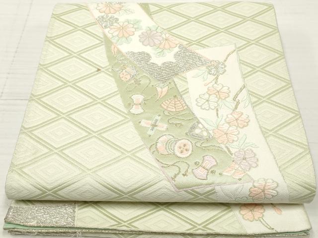 平和屋着物◎六通柄袋帯 唐織 葛帯宝尽くし花文 短冊 金