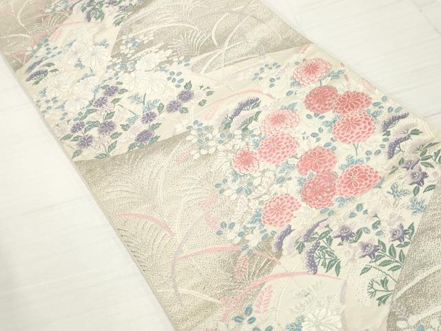 平和屋着物◎六通柄袋帯 唐織 流水花華文 プラチナ箔 正絹 逸品 DABA3165qa
