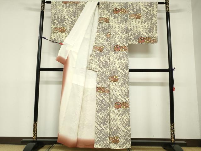 平和屋着物■上質な小紋 糸巻文 金彩 正絹 逸品 DABA3306qa
