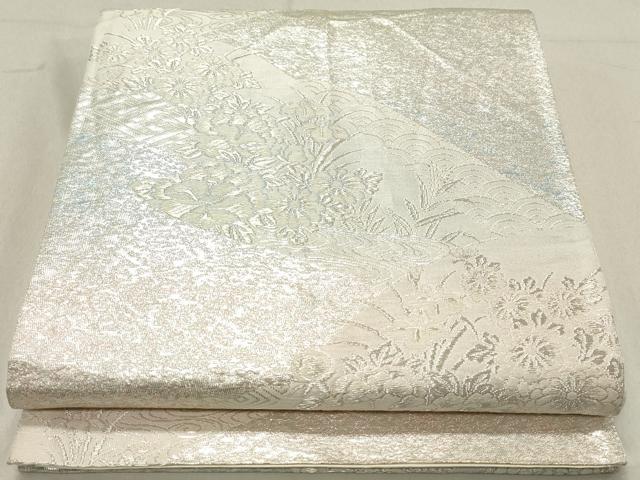平和屋着物◎六通柄袋帯 草花文 銀糸 正絹 逸品 DABA3381qa
