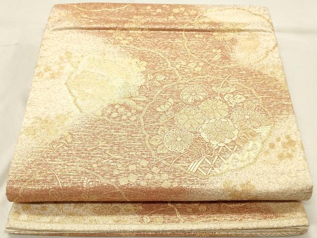 平和屋着物◎六通柄袋帯 道長草花文 金糸 正絹 逸品 DABA3431qa