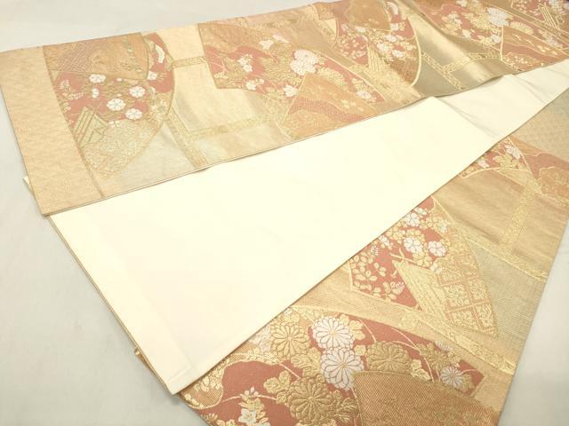 平和屋着物◎六通柄袋帯 地紙草花文 金糸 正絹 逸品 DABA3451qa