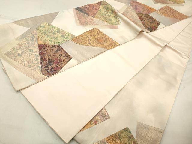 平和屋着物◎太鼓柄袋帯 切嵌 花鳥丸文 金糸 正絹 逸品 DABA3460qa
