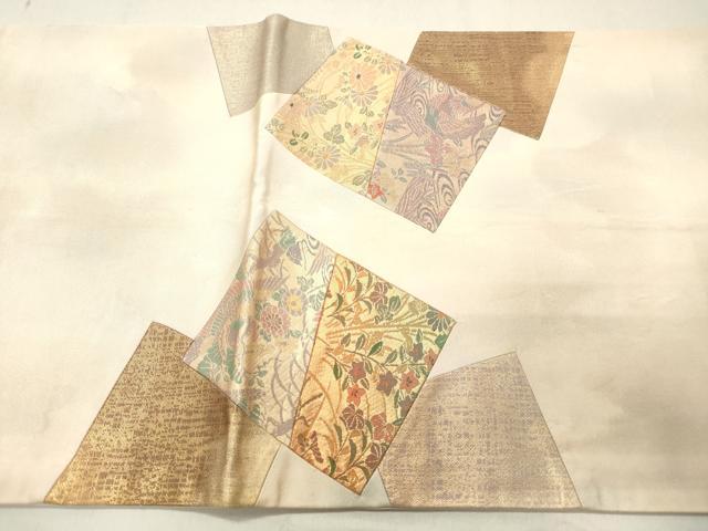 平和屋着物◎太鼓柄袋帯 切嵌 花鳥丸文 金糸 正絹 逸品 DABA3460qa