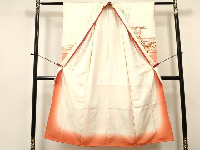 平和屋着物∵女の子 十三参り 子供 祝着 駒刺繍 舞蝶文 暈し染め 金彩 逸品 DABA3963ma
