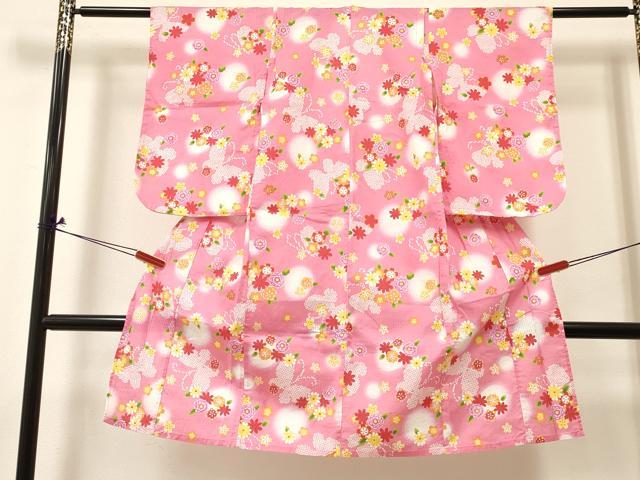 平和屋着物∴夏物 浴衣 女の子 7歳 花蝶文 綿 逸品 DABA3996ma