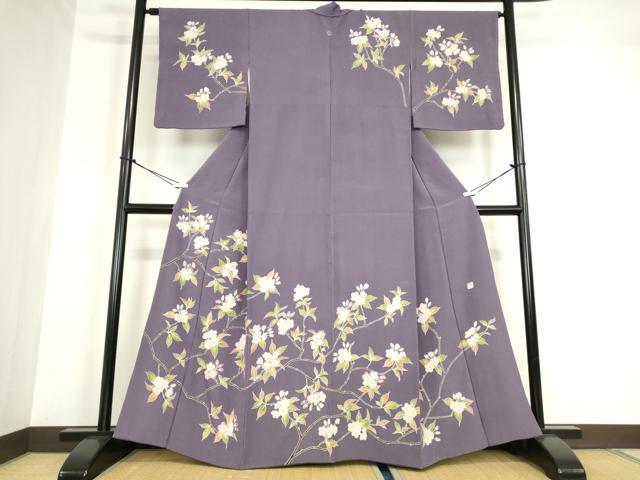 平和屋着物●手描き友禅作 腰原淳策 訪問着 刺繍 枝桜文 金彩 正絹 逸品 DABA4081az