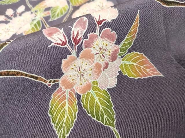 平和屋着物●手描き友禅作 腰原淳策 訪問着 刺繍 枝桜文 金彩 正絹 逸品 DABA4081az