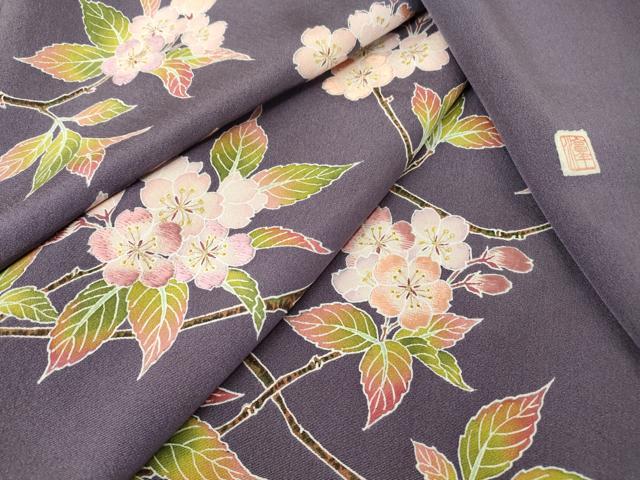 平和屋着物●手描き友禅作 腰原淳策 訪問着 刺繍 枝桜文 金彩 正絹 逸品 DABA4081az