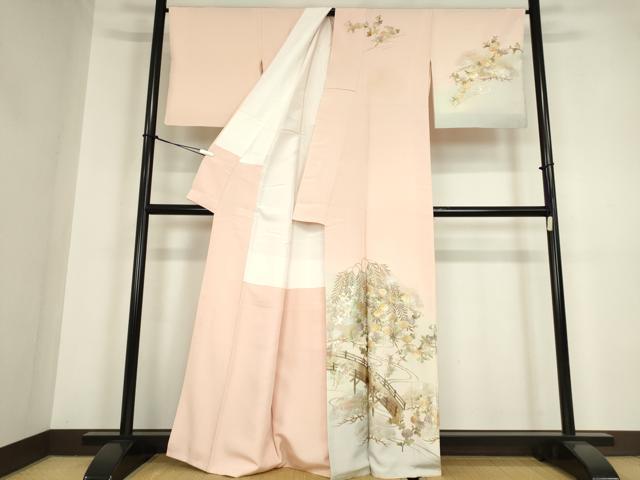 平和屋着物●訪問着 作家物 渡り橋花文 暈し染め 金銀彩 正絹 逸品 DABA4120az