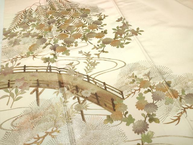 平和屋着物●訪問着 作家物 渡り橋花文 暈し染め 金銀彩 正絹 逸品 DABA4120az