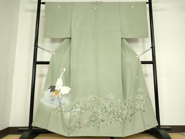 平和屋着物●豪華色留袖 友禅 作家物 鶴に若松葉 正絹 逸品 DABA4121az