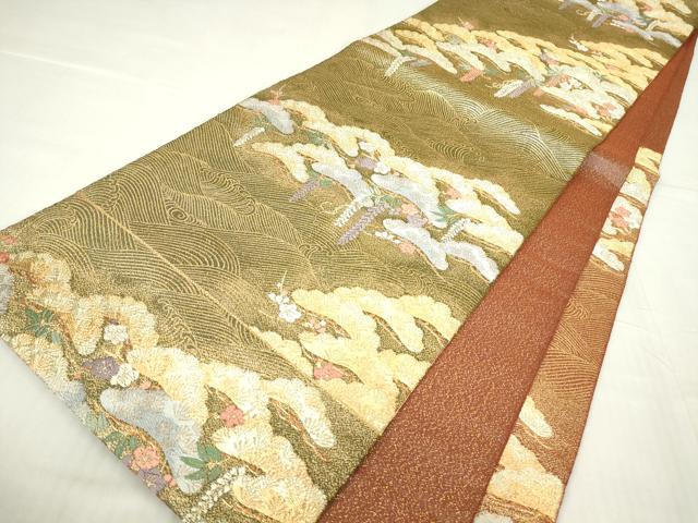 平和屋着物▼綴れ 六通柄袋帯 こくし織 花松文 金糸 正絹 逸品 DABA4143az