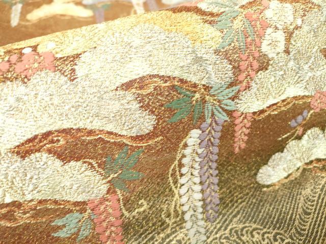 平和屋着物▼綴れ 六通柄袋帯 こくし織 花松文 金糸 正絹 逸品 DABA4143az