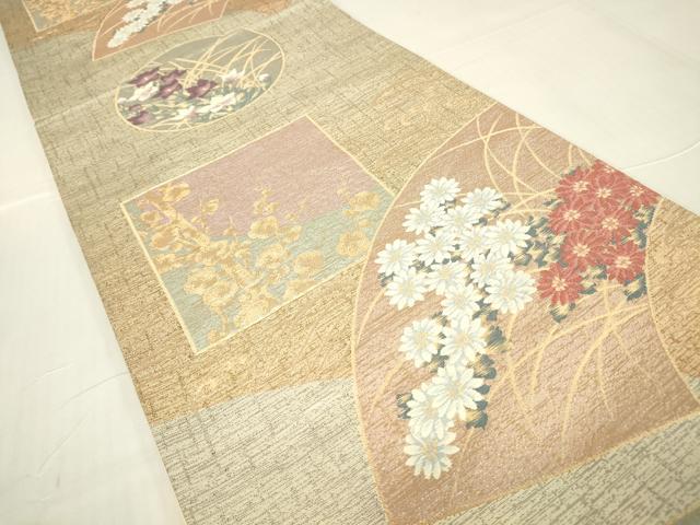 平和屋着物▼清水六兵衛 六通柄袋帯 色紙花文 金糸 正絹 逸品 DABA4262az