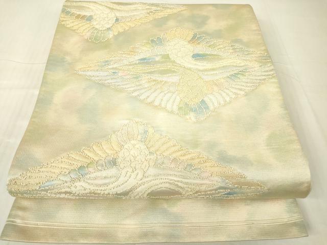 平和屋着物▼中国三大刺繍 相刺繍 総刺繍 太鼓柄袋帯 双鶴菱文 正絹 逸品 DABA4375az