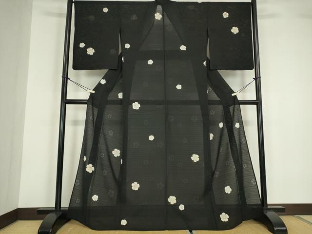 平和屋着物*夏物 小紋 変わり絽 舞花文 黒地 金彩 正絹 逸品 DABA4464az