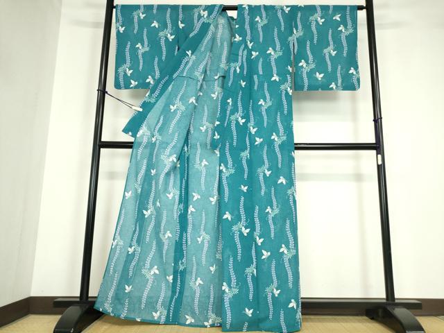 平和屋着物*夏物 小紋 紗 枝垂れ藤に舞蝶 洗える着物 DABA4476az