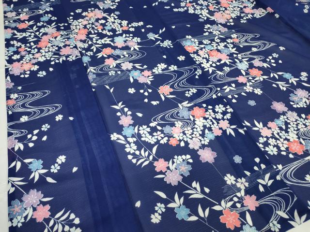 平和屋着物*夏物 小紋 絽 流水桜文 洗える着物 DABA4533az