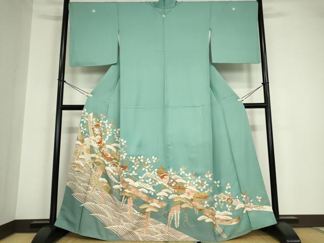 平和屋着物●豪華色留袖 駒刺繍 吉祥短冊流水花文 金彩 正絹 逸品 DABA4651az