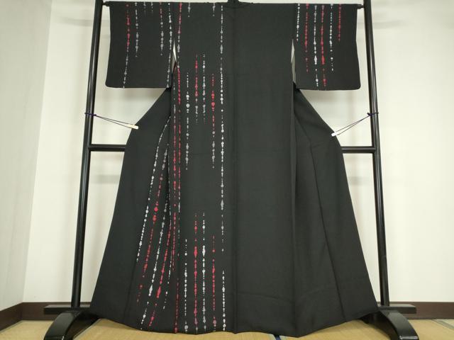 平和屋着物●訪問着 片身替わり 変わり縞 黒地 正絹 逸品 DABA4655az