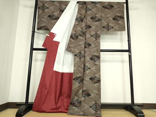平和屋着物●本場大島紬 7マルキ 菱花文 正絹 逸品 未使用 DABA4671az