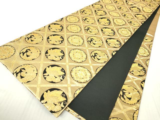 平和屋着物▼六通柄袋帯 天井鳳凰花蝶文 金糸 正絹 逸品 DABA4686az