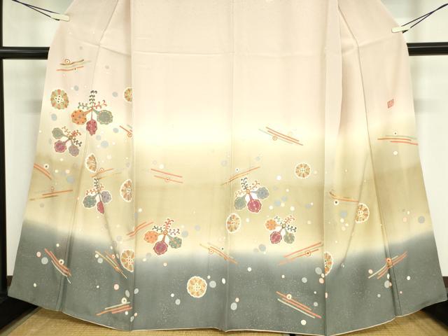 平和屋着物●京の名門 じゅらく謹製 訪問着 駒刺繍 舞花文 暈し染め 金彩 正絹 逸品DABA4715az