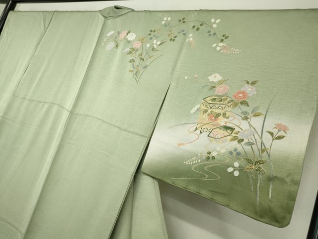 平和屋着物●訪問着 貝桶花文 暈し染め 金彩 正絹 逸品 未使用 DABA4718az
