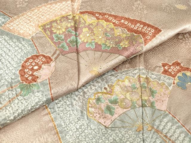 平和屋着物●訪問着 絞り 駒刺繍 扇面花文 金彩 正絹 逸品 DABA4826az