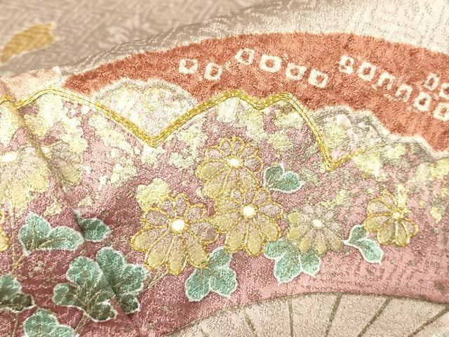 平和屋着物●訪問着 絞り 駒刺繍 扇面花文 金彩 正絹 逸品 DABA4826az