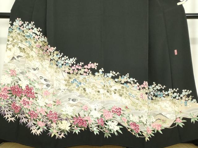 平和屋着物●豪華黒留袖 友禅作家物 群鳥花文 正絹 逸品DABA4827az