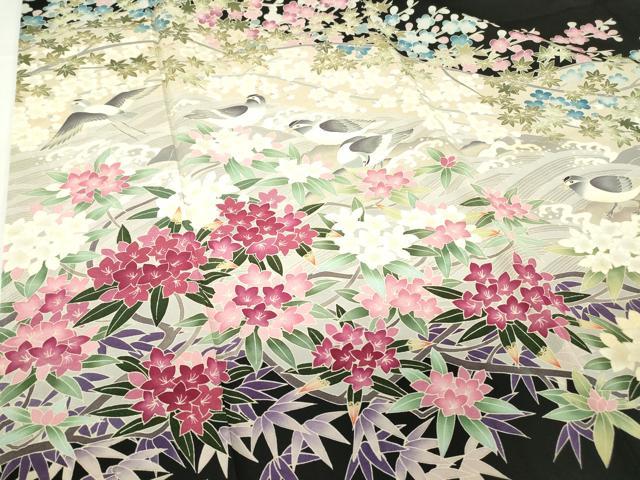 平和屋着物●豪華黒留袖 友禅作家物 群鳥花文 正絹 逸品DABA4827az
