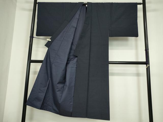 平和屋着物●男性 紬 アンサンブル 濃藍色 正絹 逸品 DABA4836az